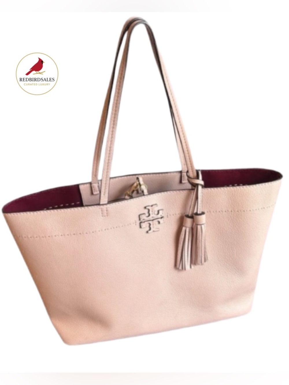 Tory Burch Leather Tote with Tassels in blush